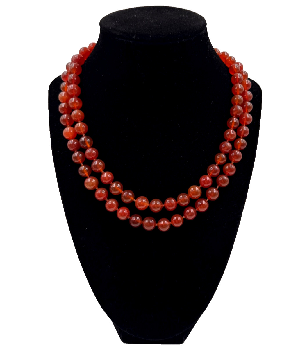 GORGEOUS ANTIQUE RED CARNELIAN CHINESE EXPORT 1920 NECKLACE VERMEIL SILVER CLASP