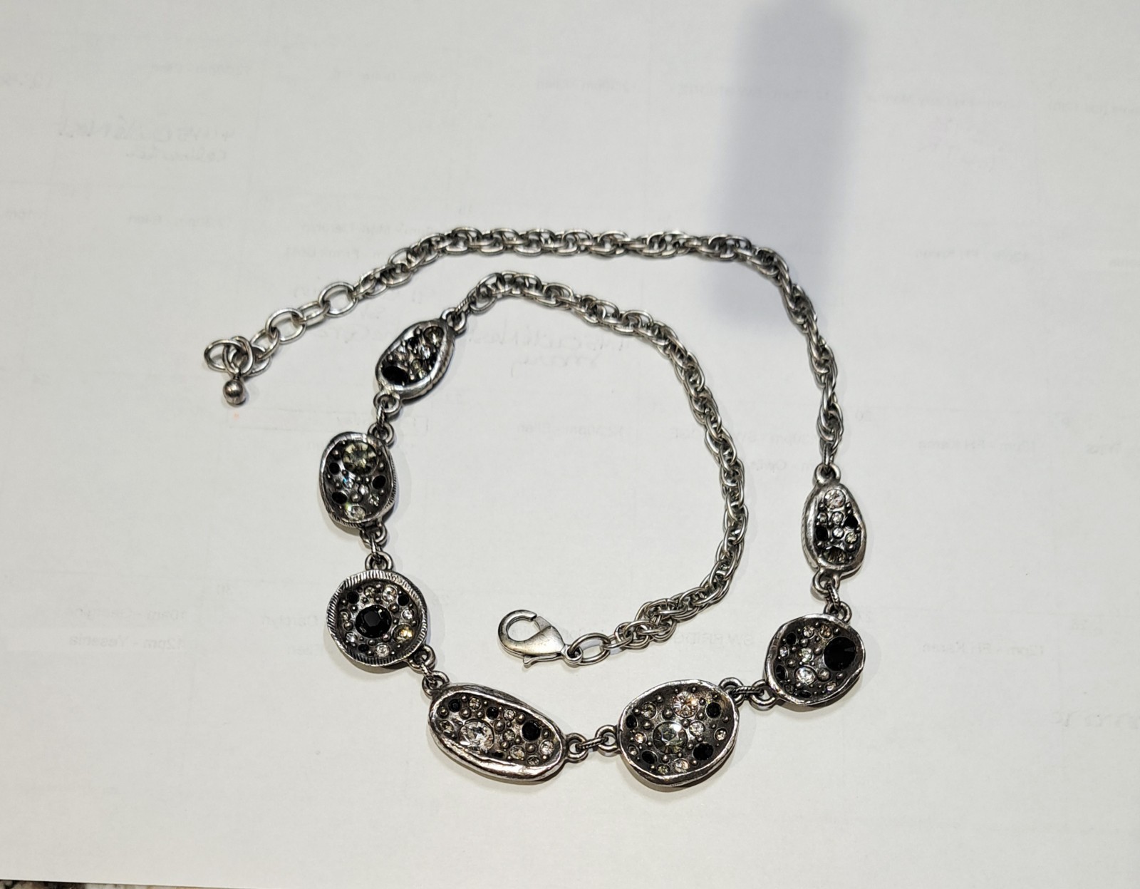 Signed Patricia Locke Silver Necklace With Black and Crystal Stones