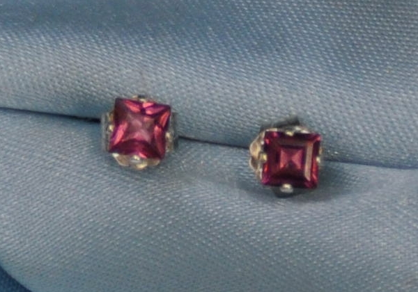 3.0-3.50MM SQUARE RASPBERRY PINK AFRICA RHODOLITE GARNET .925 STERLING STUDS