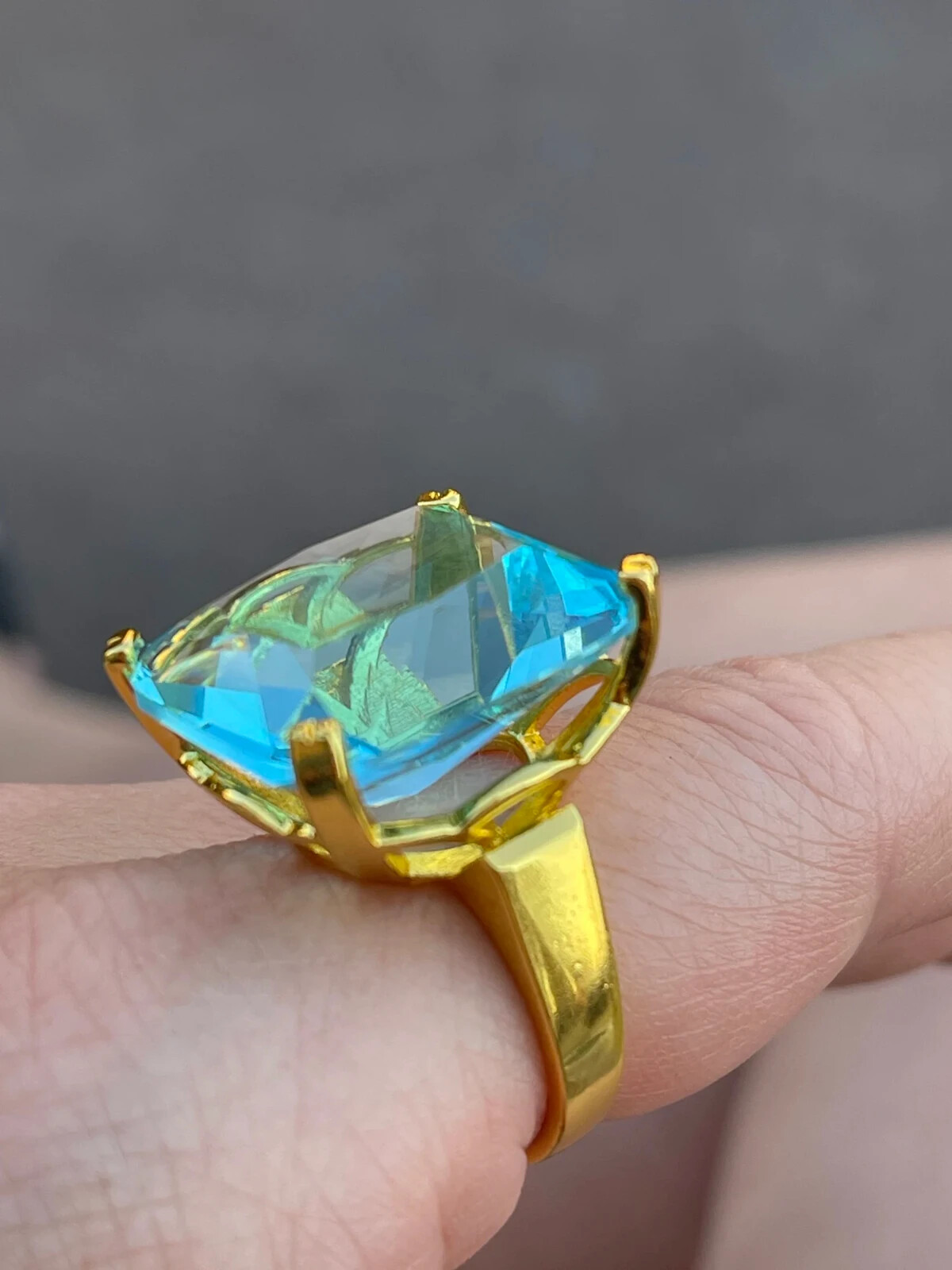 Big Rectangle Shape Rhinestone Rings For Women Aquamarin Princess Crystal Ring .