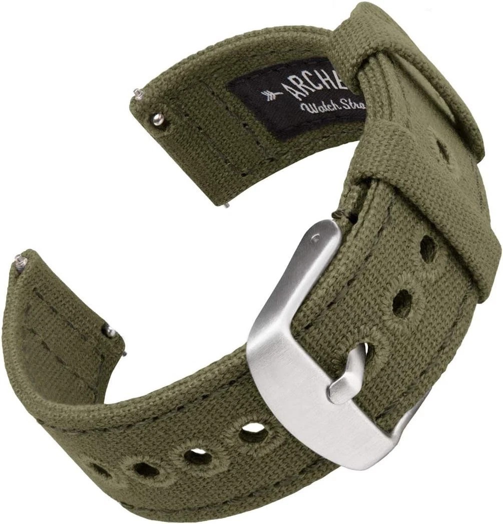 Canvas Quick Release Watch Bands Faded Olive, 22mm