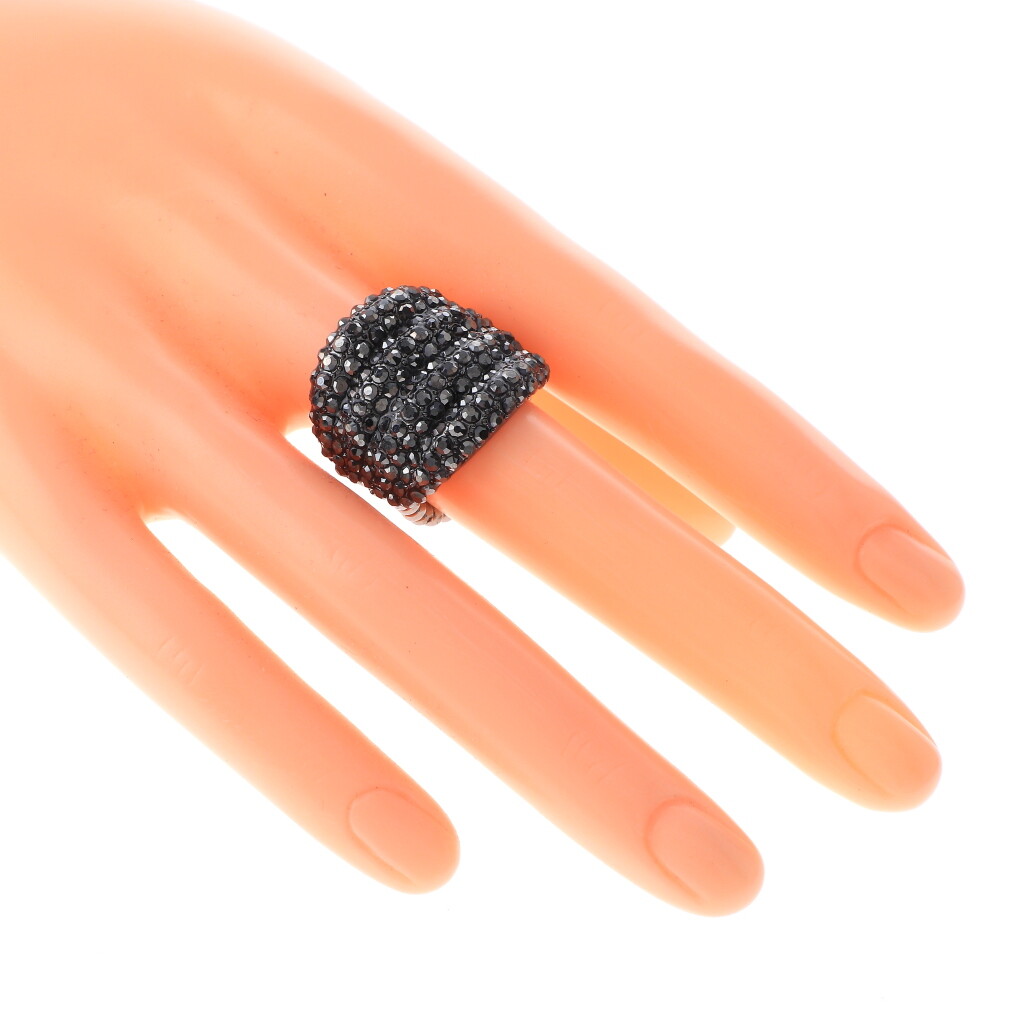 Hermatite Tone Stretch Metal Ring With Crystal Rhinestone R1251-HBD