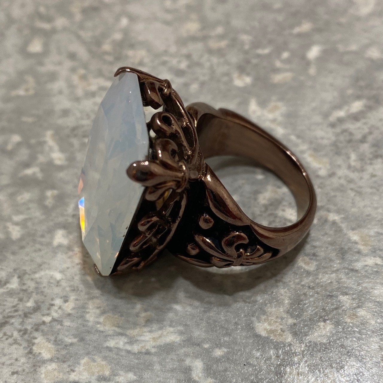 Hardcore Elegance rare antique vintage opal brass ring with size 7. Women’s des.