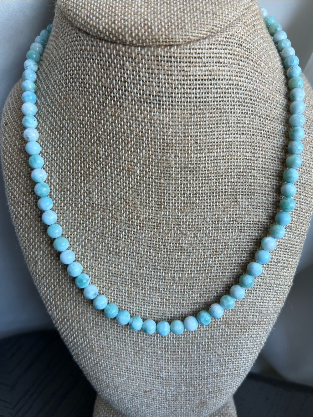 Larimar necklace 6mm SIZE 18’ with S925 clasp ( Adjustable)
