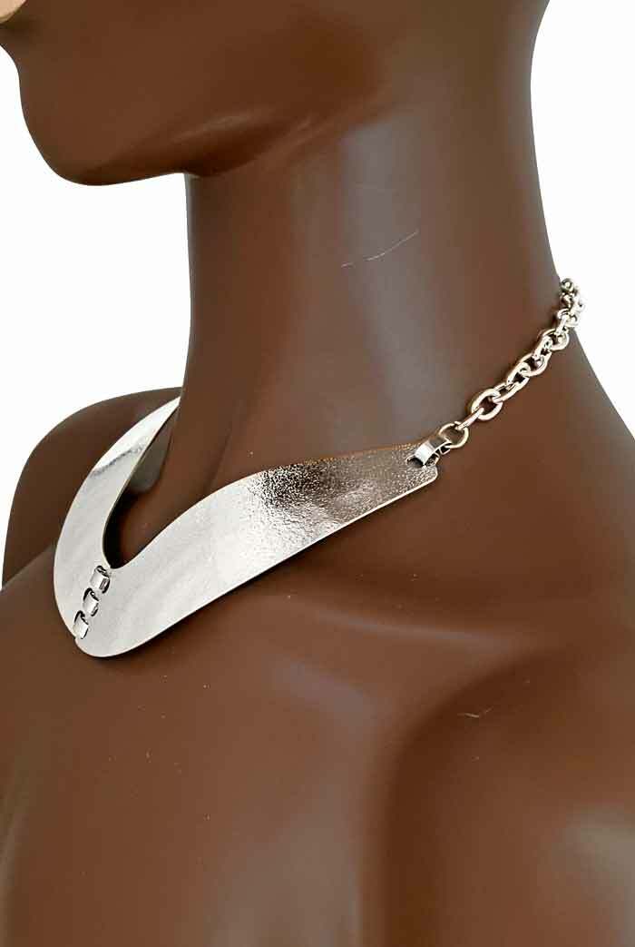Tribal Inspired Bright Silver Tone Statement Necklace Punk, Ethnic Party, Casual
