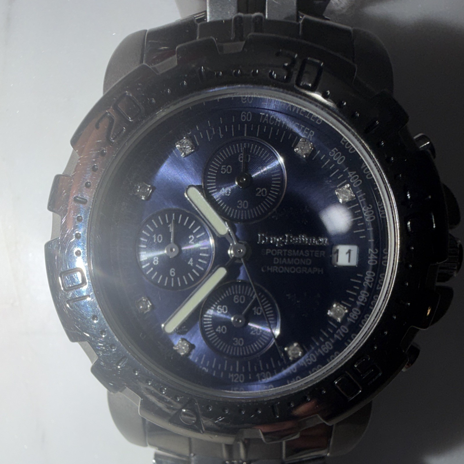 Krug-Baumen Sportsmaster Diamond Chronograph Blue Dial Quartz SS 5ATM
