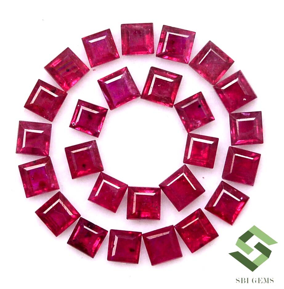 3×3 mm Natural Ruby Square Cut Lot 25 Pcs Calibrated Faceted Loose Gemstones