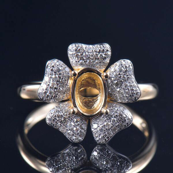 Oval 7x5mm Natural Diamond Engagement Flower Women Ring Setting 14K Yellow Gold