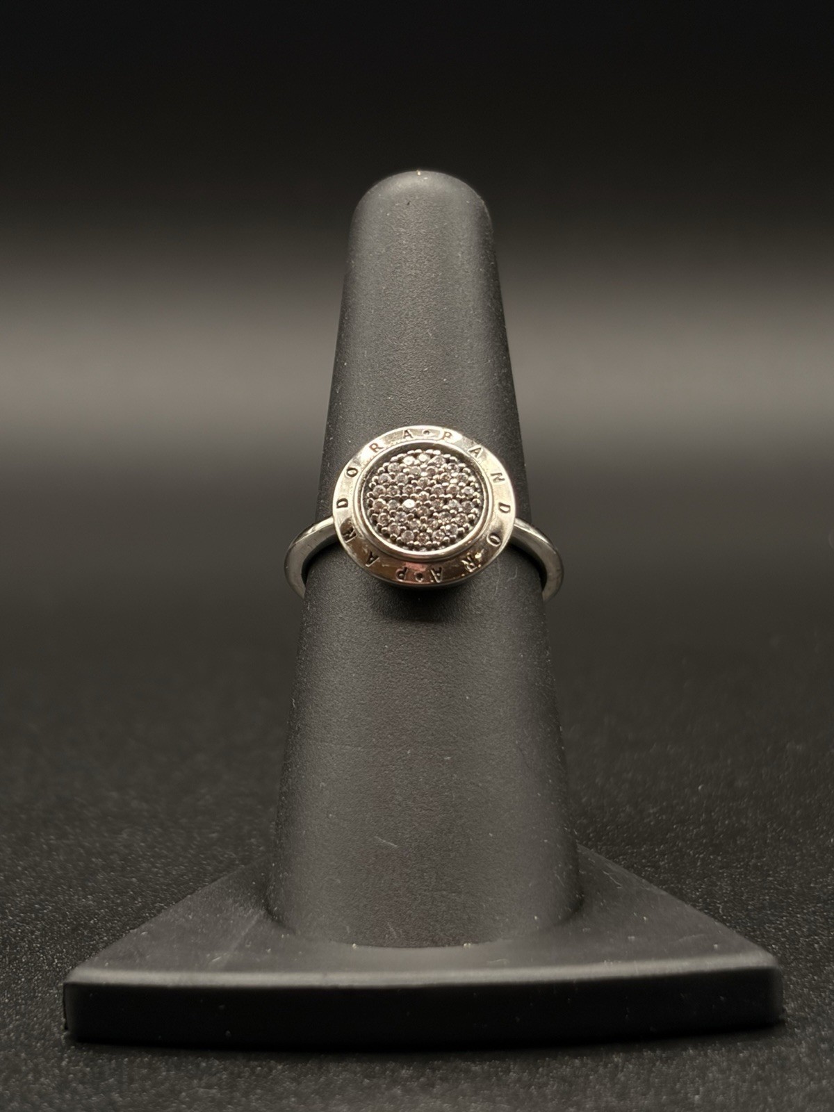 PANDORA SIGNATURE LOGO PAVE 925 STERLING SILVER RING BAND CZ SIZE 7 ALE 54