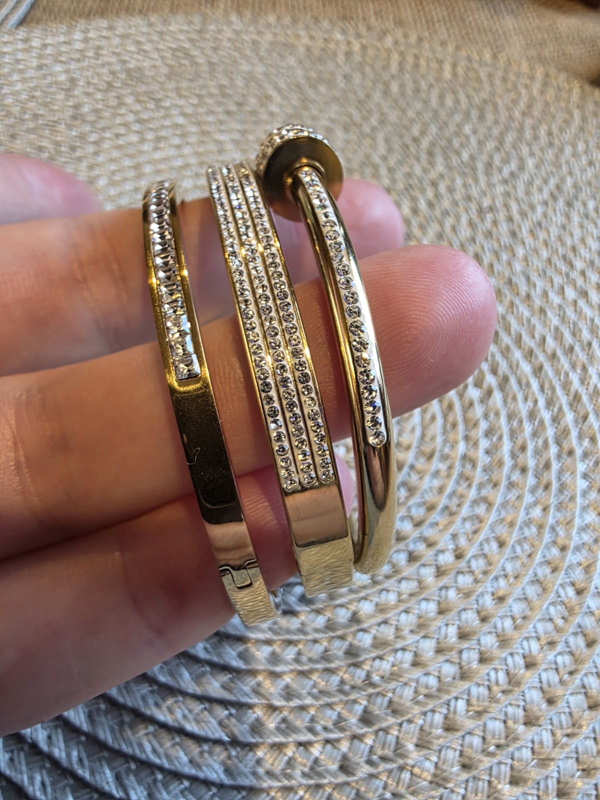 Bracelets Set of 3 Classic Zircon Stainless Steel Inlaid Bangles Evening NEW