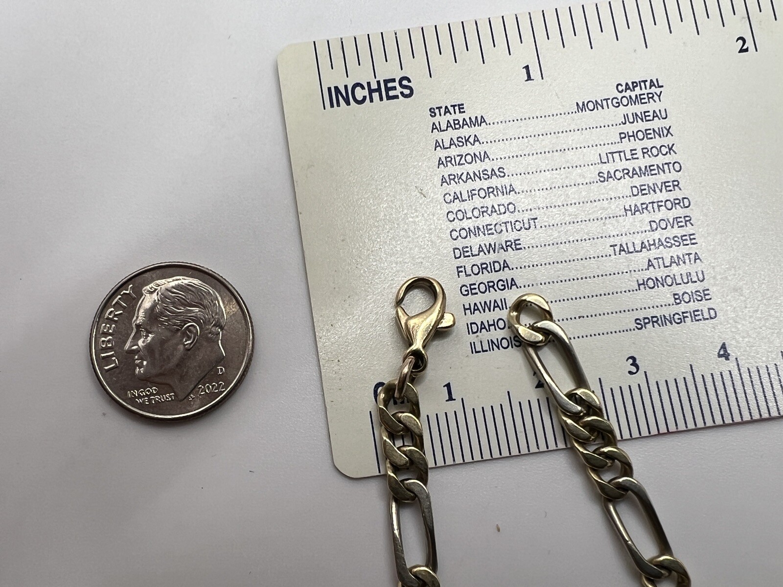 Vintage 10k Yellow White 2 Tone Gold Figaro Link Bracelet 8 1/4 Inch 9.7 Grams