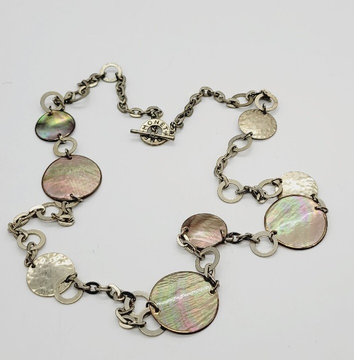 Monet Necklace Gold Tone Abalone Shell Long Vintage 37 in