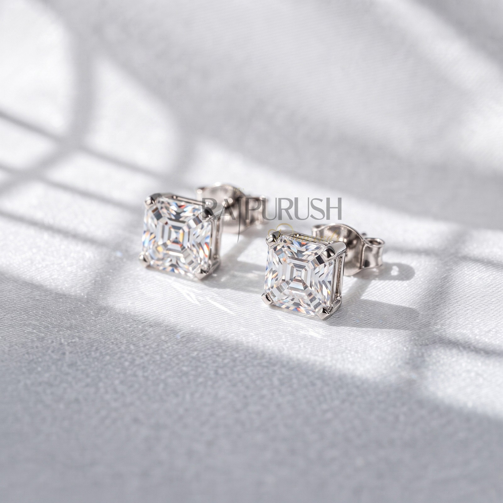 VVS Moissanite Asscher Cut Stud Earrings gold plated over 925 Silver for women