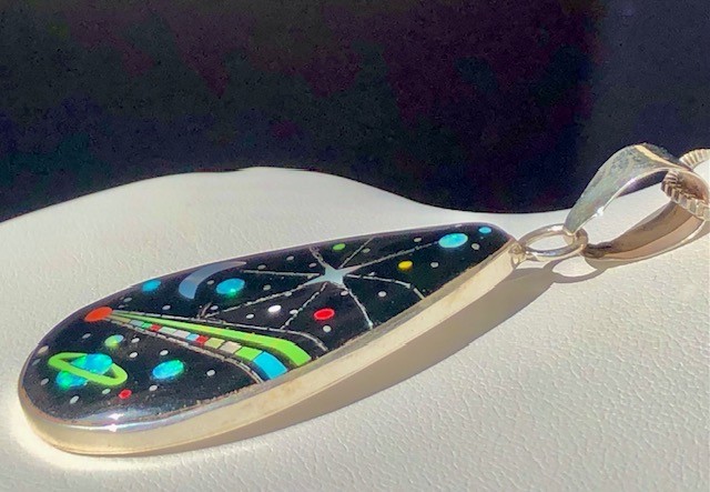 ViNtAgE NASA EASTERN Star Comet Space Opal Gemstone inlay Pendant LARGE Video