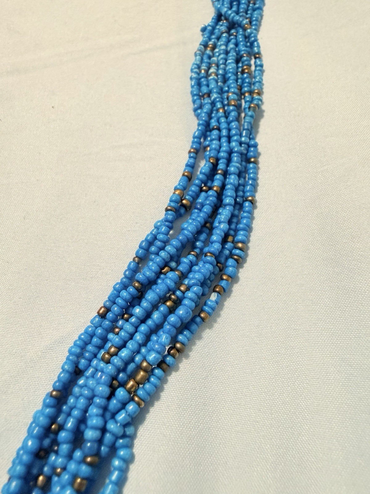 Rajasthani Necklace Multi Strand Blue Beaded Oxidized Gold Medallion