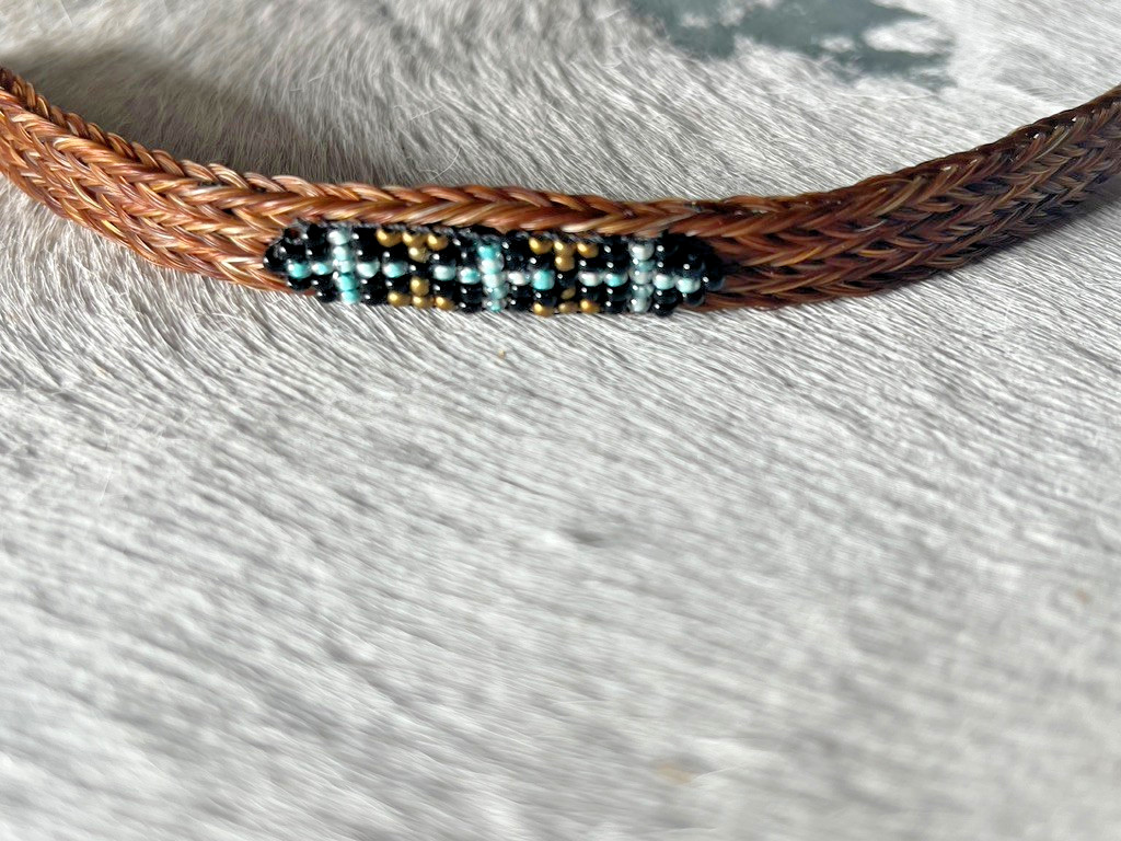 Western Womans Bracelet 8 x 3/8 in Cross Horsehair Bead Lobster Brown Multicolor