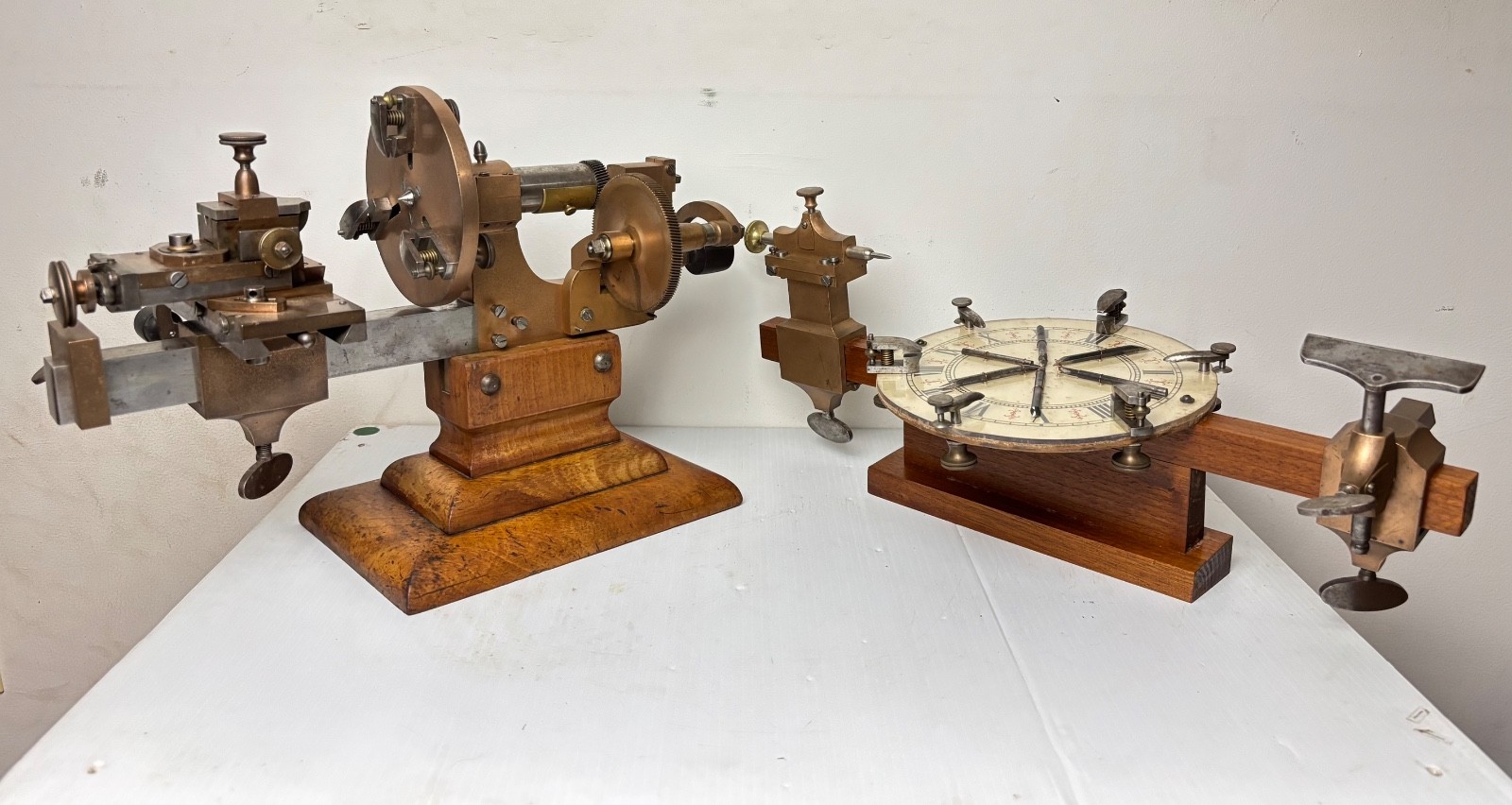 ANTIQUE BRASS AND STEEL WATCHMAKER HOROLOGY CLOCK MANDREL LATHE