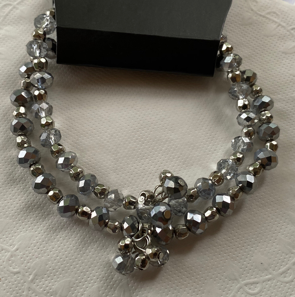 Paparazzi Sink or Shimmer Silver, Hematite, Smoky Crystal-Like Beads Stretchy
