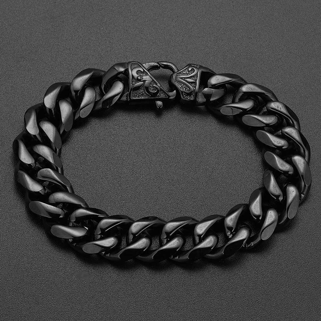 15mm Silver Gold Black Stainless Steel Curb Cuban Link Chain Bracelet for Men