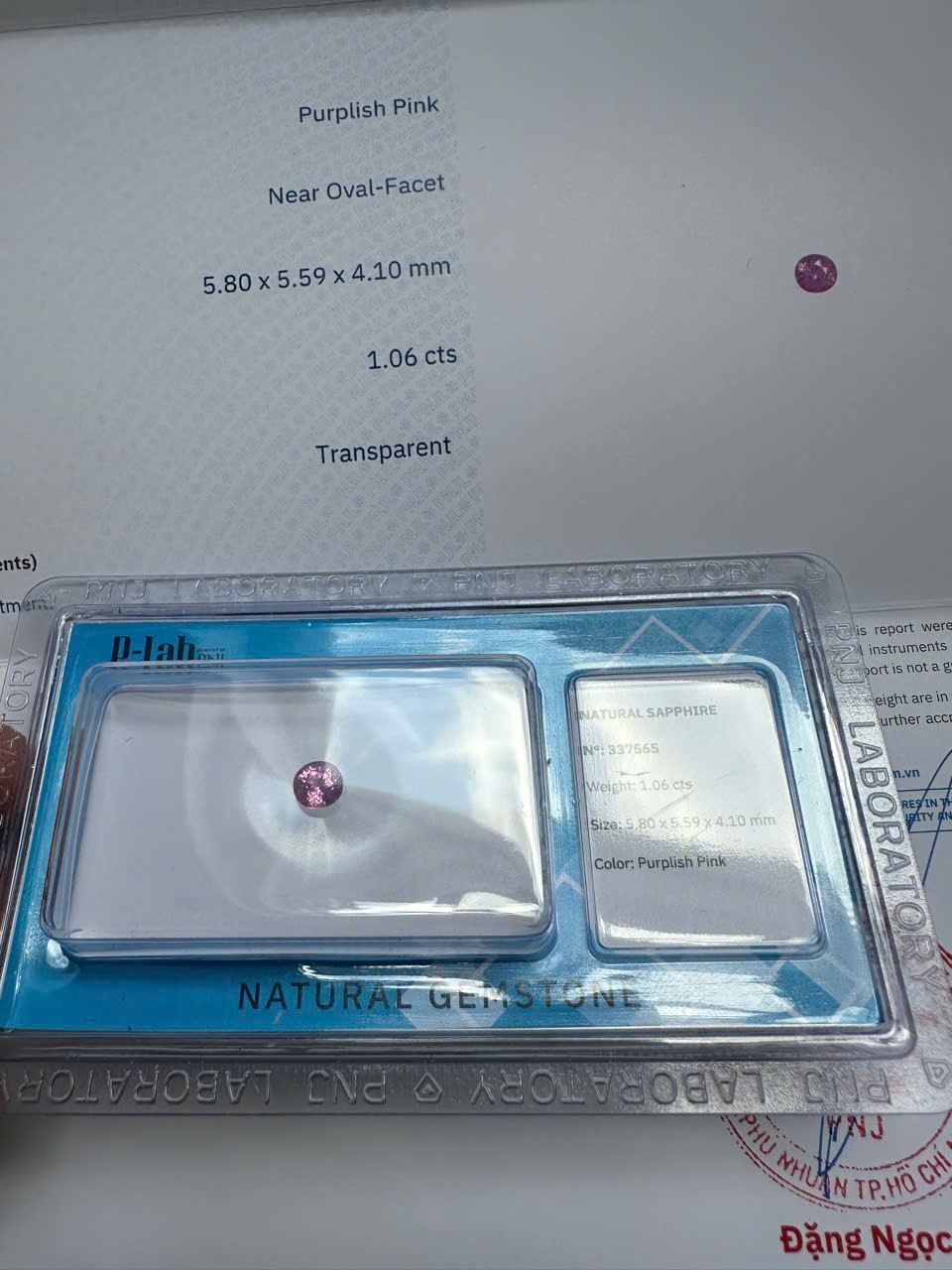 Certified 1.06cts Eye clean Untreated Natural Purplish Pink Milky Sapphire