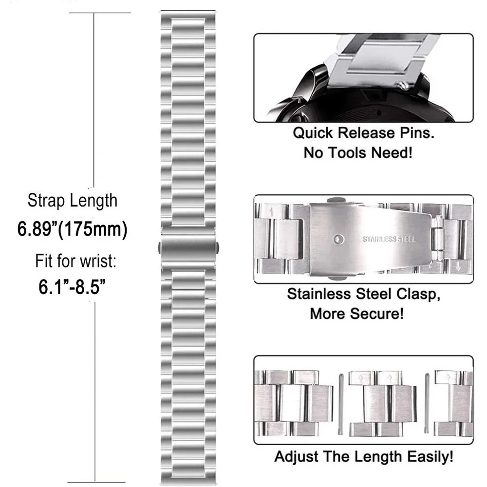 22mm Steel Watch Strap For Huami amazfit BIP 6 5 GTR 4 3 GTR 47mm Stainless Band