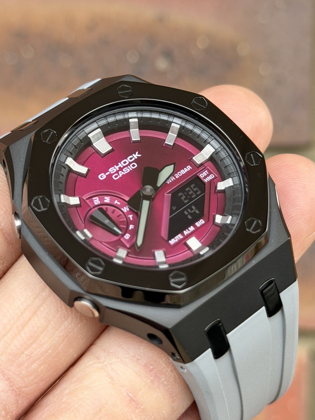 Casio G-Shock GA-2100 Custom Mod Premium SS Case With FKM Band,Polish Red Wine