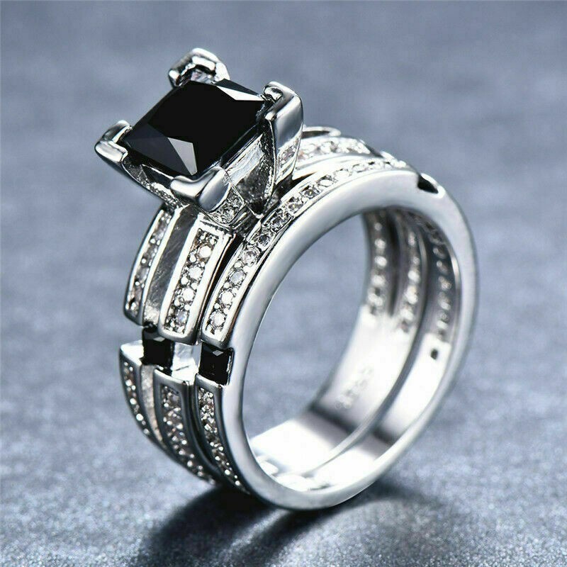 2.50 CT Princess Lab-Created Spinel Bridal Wedding Ring Real 925 Sterling Silver