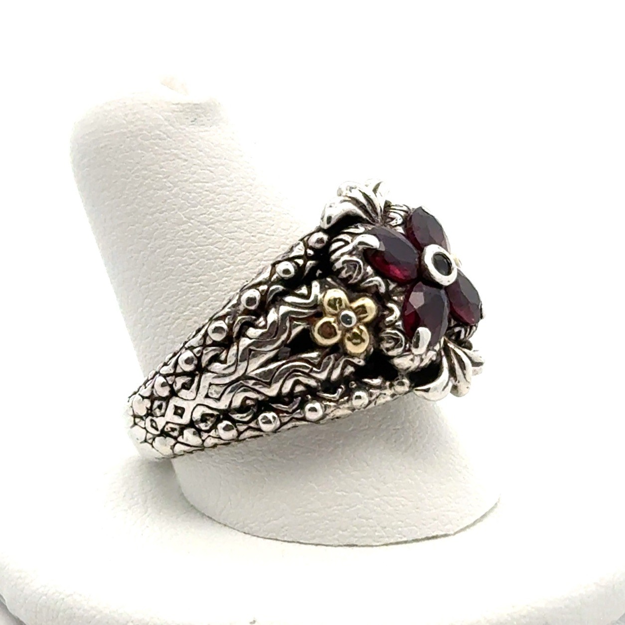 Barbara Bixby Sz. 8.5 Sterling Silver Rhodolite Garnet & 18k Gold Ring, 14.6g
