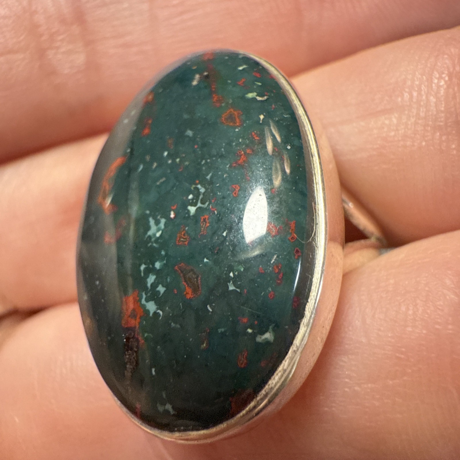 Natural Blood Stone – Large – 925 Sterling Silver Ring s.7 Jewelry