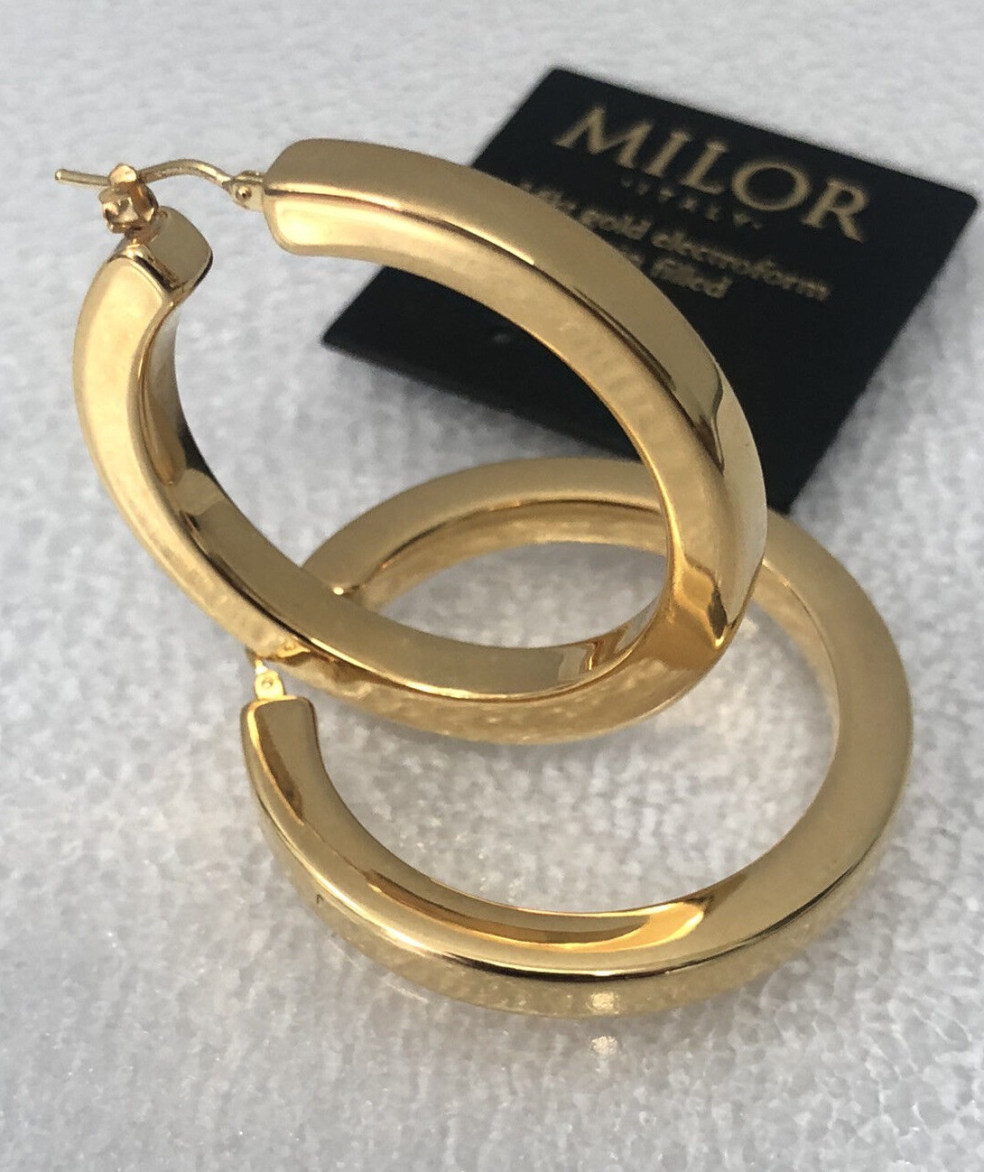 10g* 14K GOLD RESIN MILOR Italy Designer Squared Edge Large Chunky Hoop Earrings