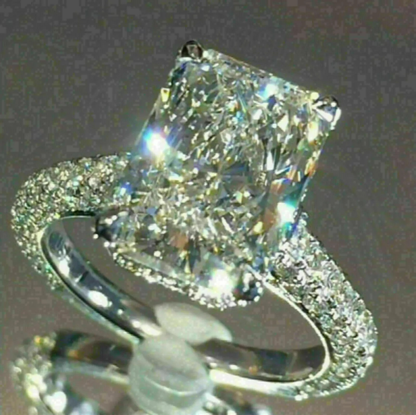 4Ct Radiant Lab Created Diamond Women’s Engagement Ring 14K White Gold Plated