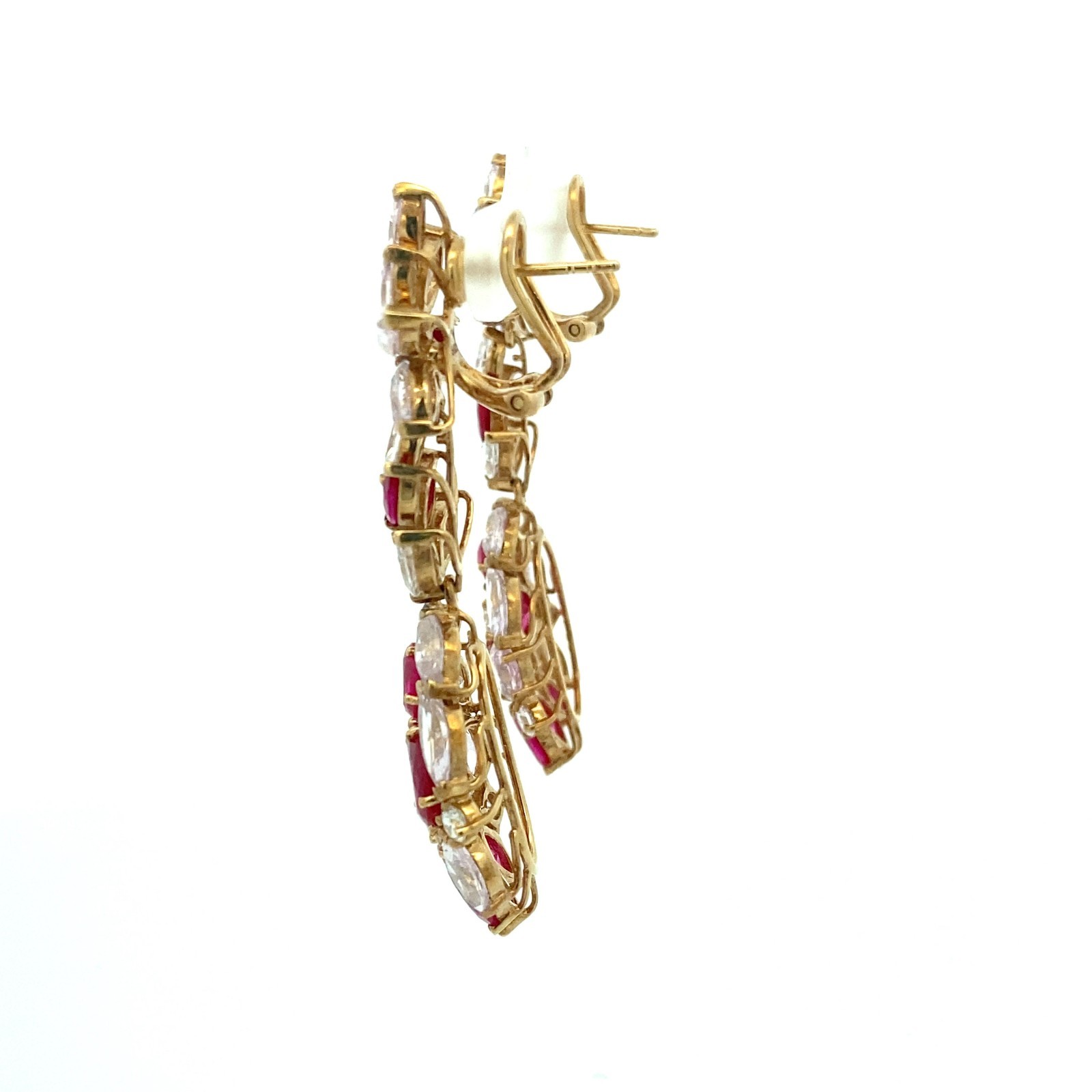 Silver Drop Earrings Synthetic Red Pink White Zircon Yellow Rhodium Plated