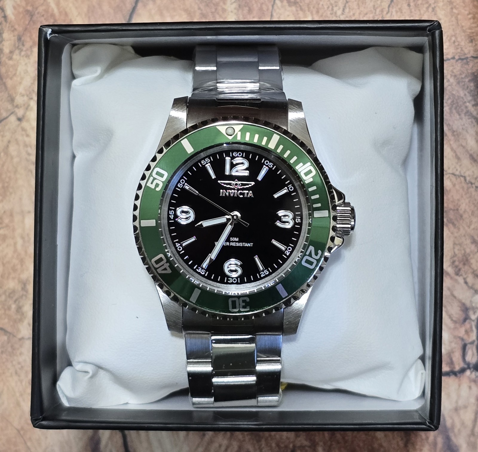 Invicta Specialty Rowan Men’s Watch 40mm Black Dial Green Bezel Steel 49338 New