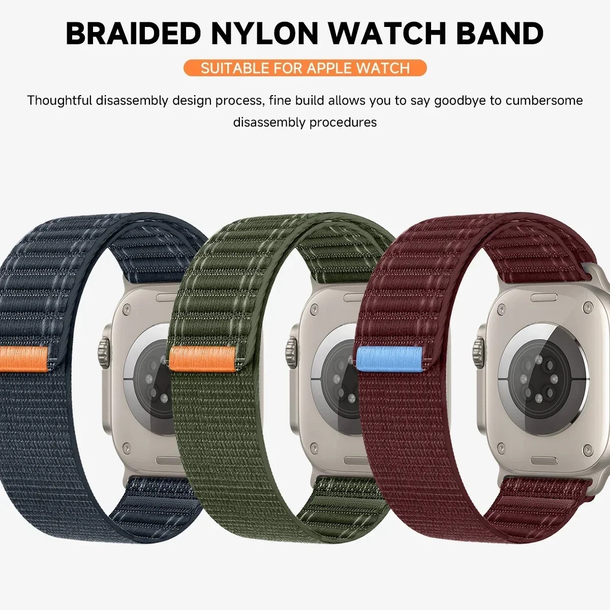 Woven Nylon Sport Loop Band for Apple Watch Series 10 9 8 7 11 SE Ultra 38–49mm
