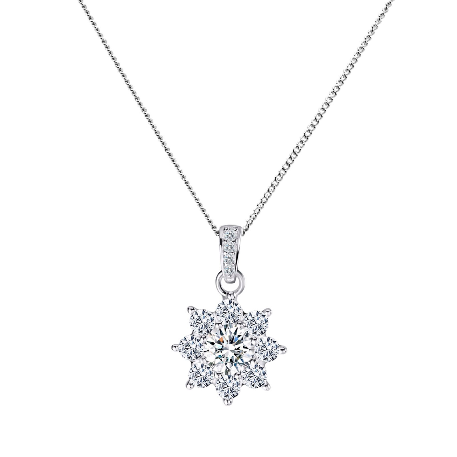 Curb Chain Cuba Necklace Pendant Star Zircon 925 Sterling Silver Women