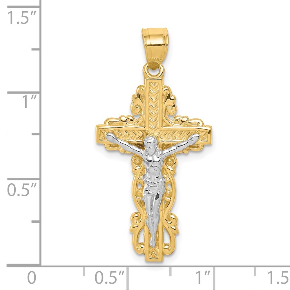10k Two-tone Gold Crucifix Pendant for Women 1.51 gram, L-1.38 In, W-0.63 In