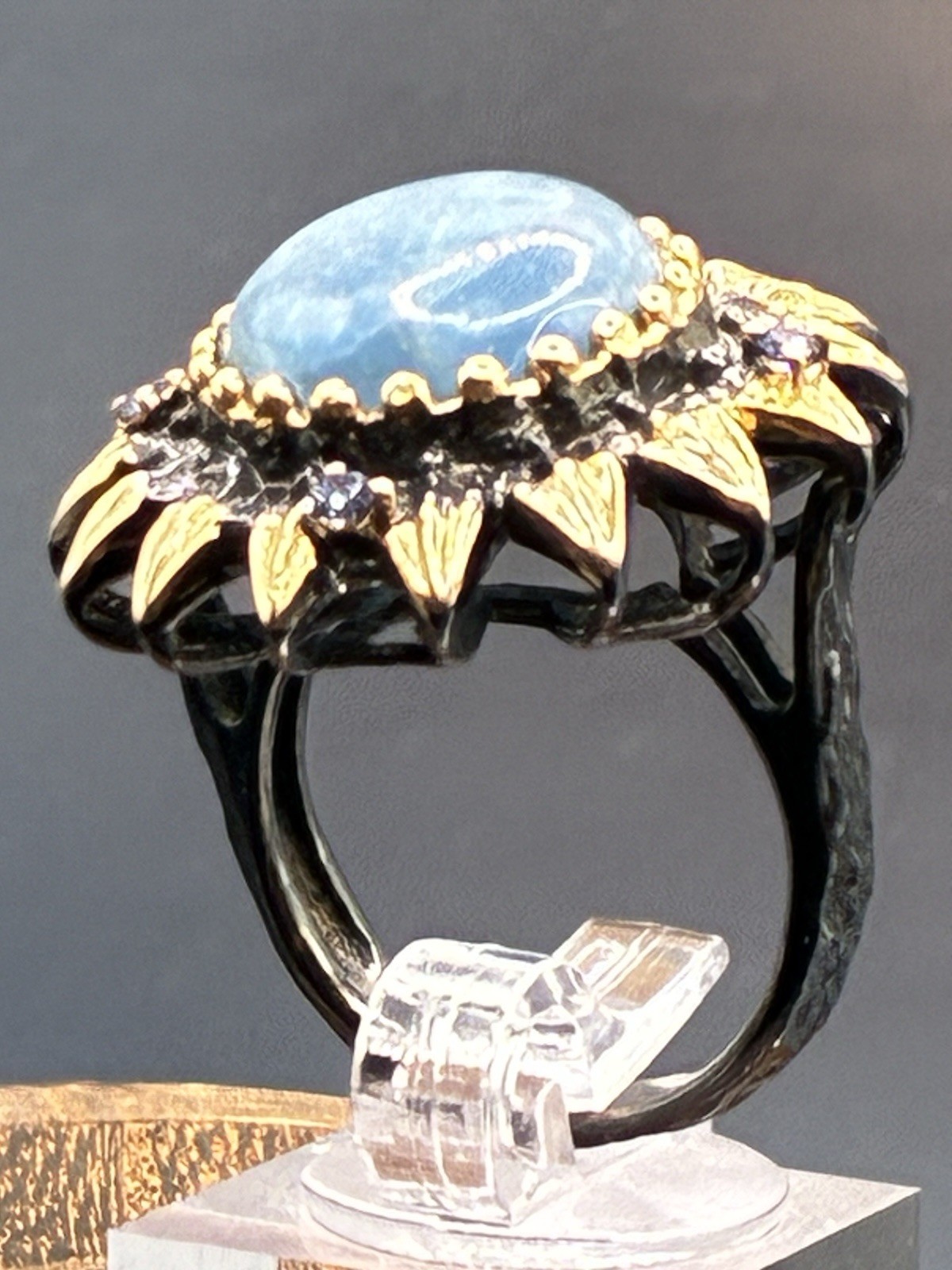 Aquamarine in Black Rhodium & 18K Gold over Sterling Silver Size 8.25 Ring