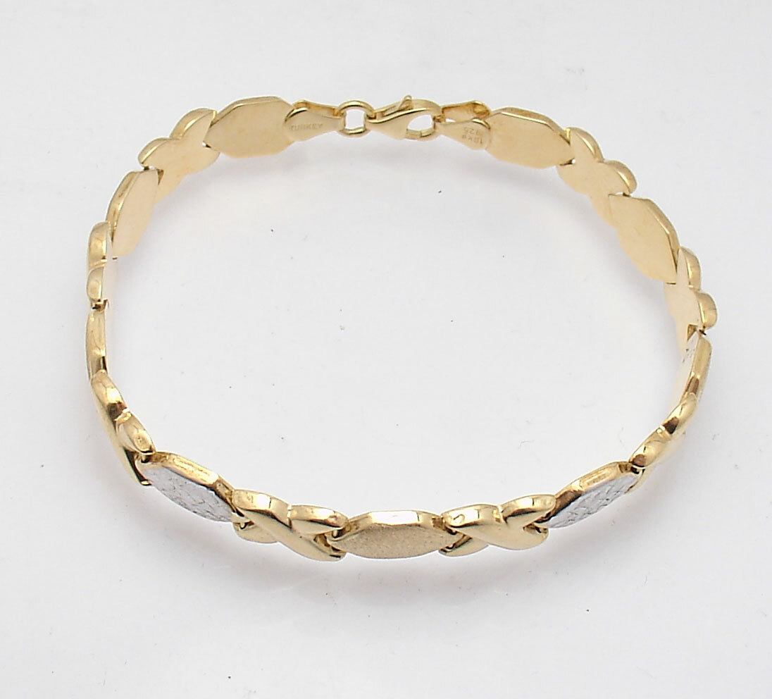 7″ Hugs & Kisses XOXO Bracelet 10K Yellow White Two-Tone Gold Plated 925 Silver