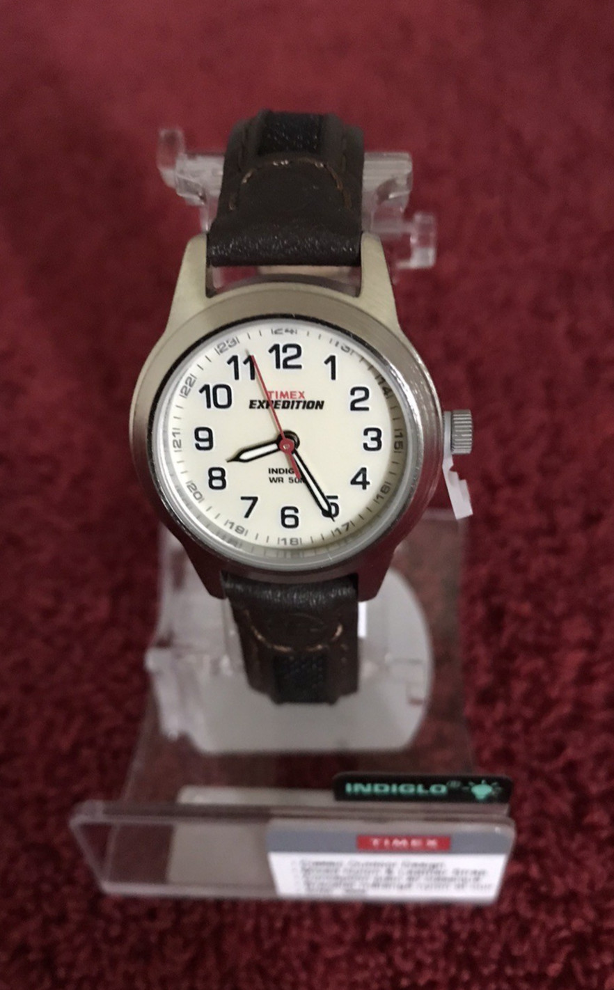 Timex Women Expedition Indiglo Brown Leather Watch 50M Water Resistant T411819J