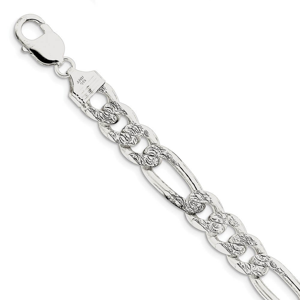Men’s 10.5mm, Sterling Silver Pave Flat Figaro Chain Bracelet, 8 Inch C8759-08