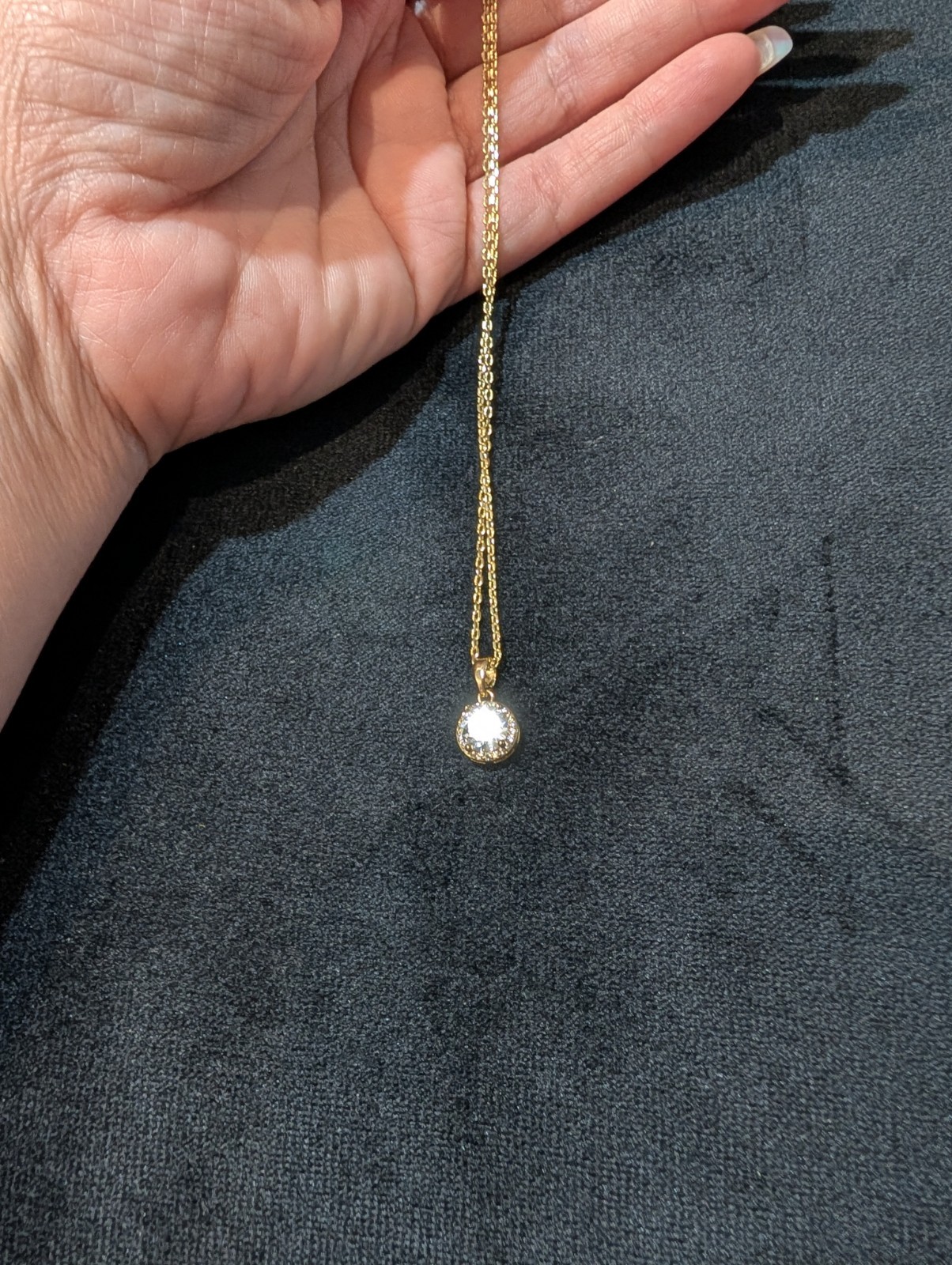 Gold Tone Yellow Bezel Round Clear Crystal Pendant Necklace