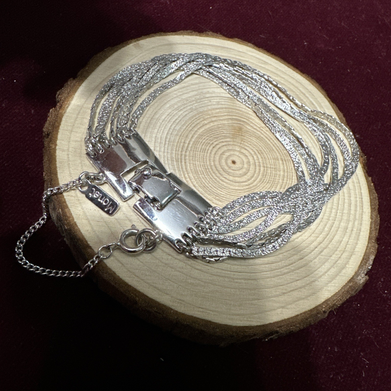 Vintage Monet Multi Strand Silver Tone Chain Bracelet with Safety Chain New