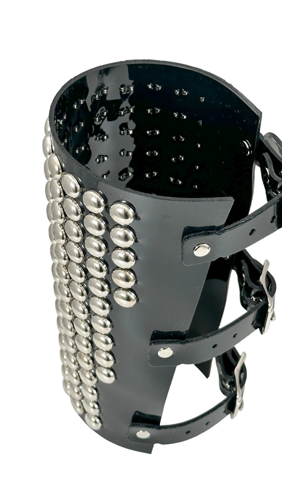 14 ROW ROUND STUD GAUNTLET BRACER WITH BUCKLE PVC VINYL PUNK THRASH METAL USA