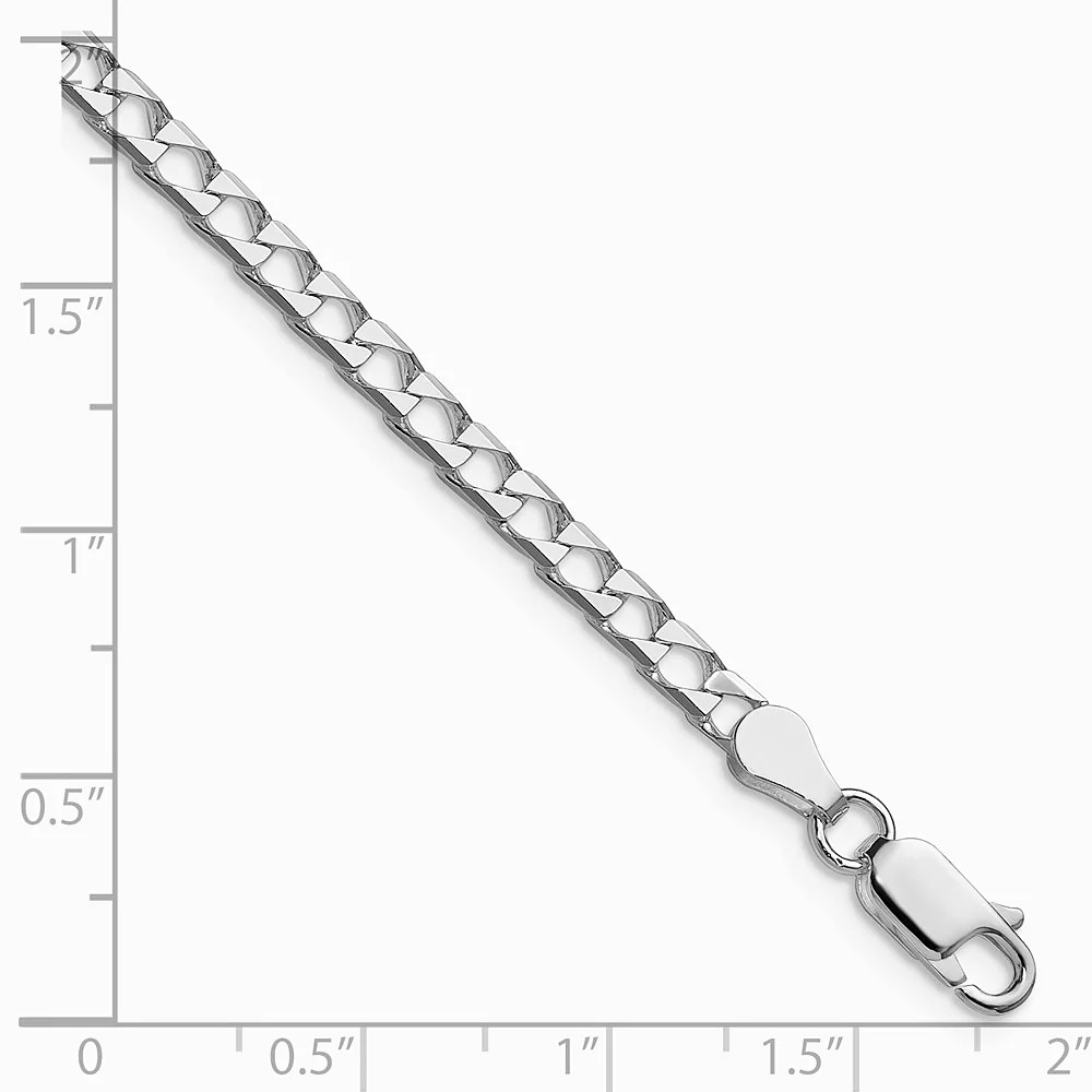 Sterling Silver RH-Plated 3.25mm Diamond-Cut Square Curb Chain Bracelet 7″-9″