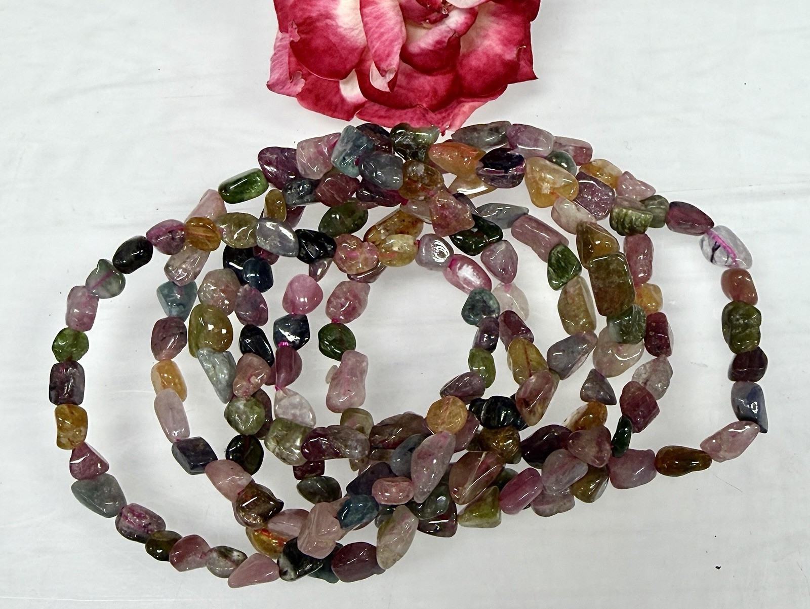 Wholesale 6 Pcs ~6mm Watermelon Tourmaline Tumble Stretch Bracelet Natural