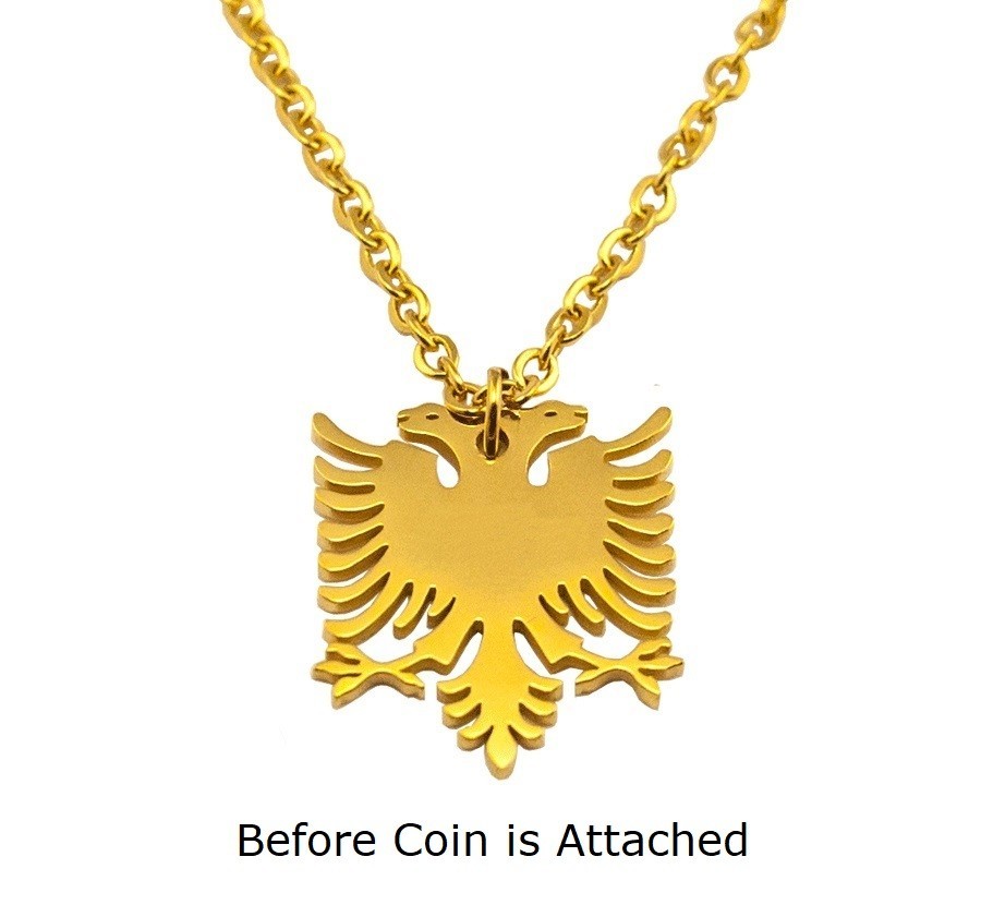 ALBANIA COAT OF ARMS Necklace – Double Eagle – Authentic Leke Coin – 24″ Chain