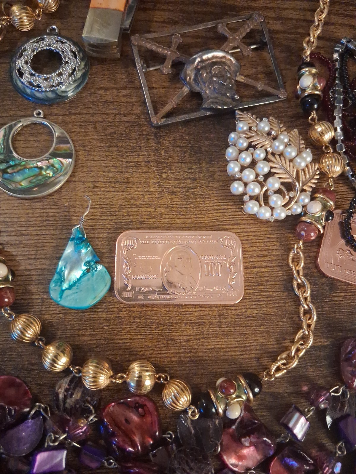 Assortment Costume Jewelry & Other Vintage Items Including 2 Ounces 999 Copper