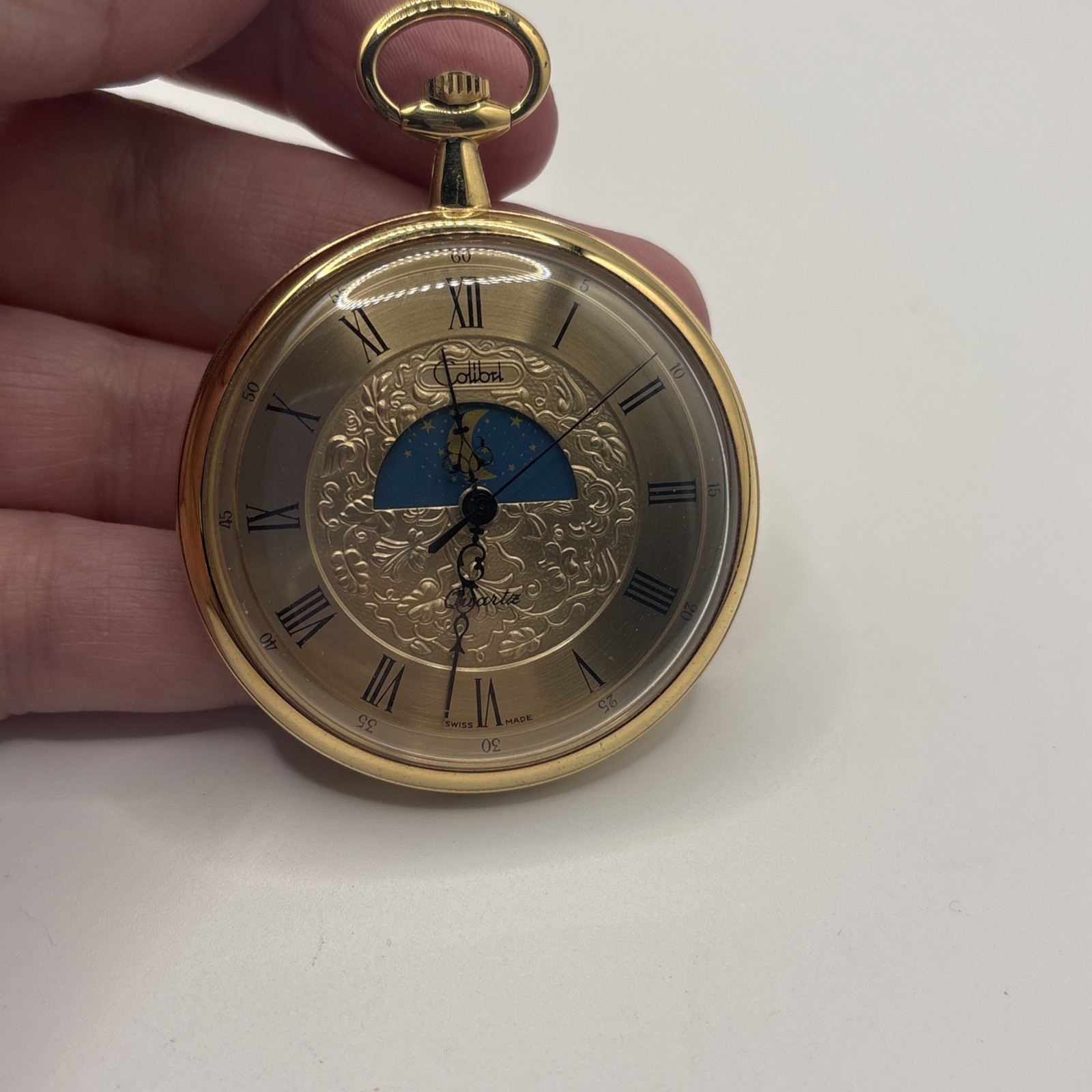 Colibri Quartz Swiss Made Vintage Pocket Watch Moonphase Not Working