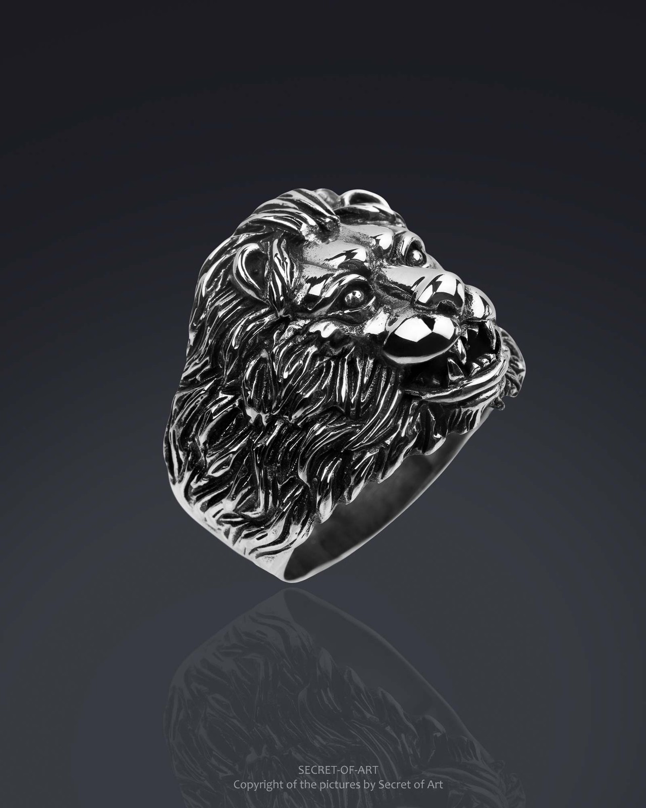 Lion head Ring Silver 925 Silver Biker Goth Rock Mens jewelry gift US-size 8-13