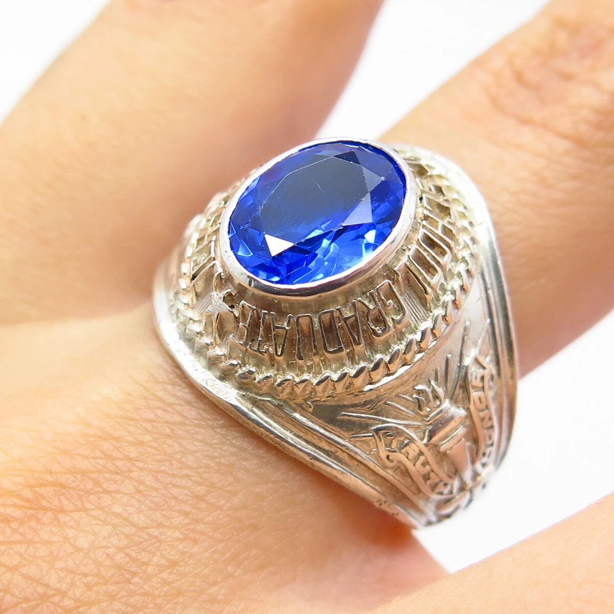 3.00Ct Oval Cut Lab Created Sapphire Men’s Engagement Ring 14K White Gold Plated